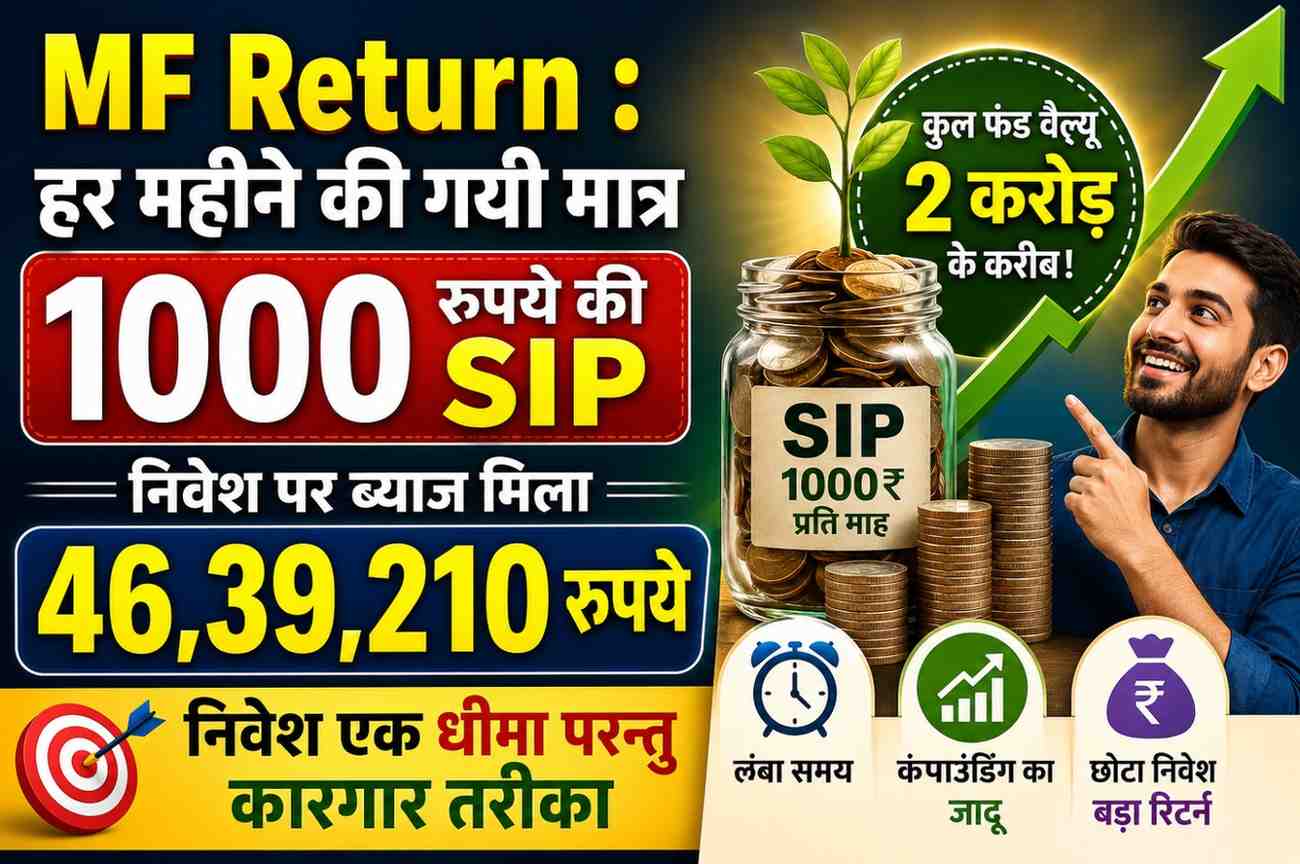 Read more about the article MF Return : हर महीने की गयी मात्र 1000 रुपये की SIP, निवेश पर ब्याज मिला 46,39,210 रुपये, निवेश एक धीमा परन्तु कारगार तरीका
